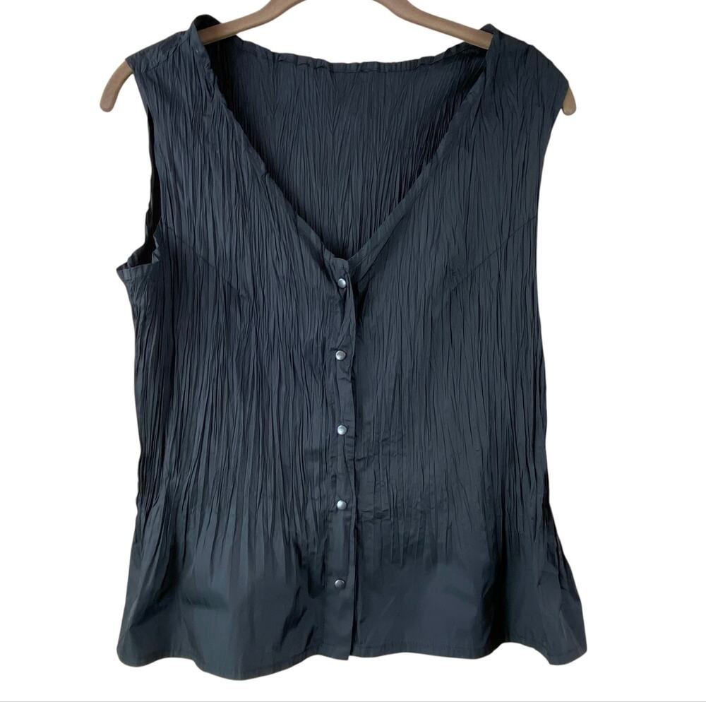 Babette San Francisco Plise Crinkle Tank Top Size S Black Art To Wear